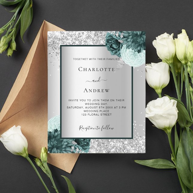 Silver green floral wedding invitation (Creator Uploaded)
