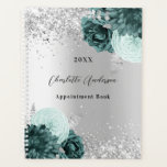 Silver green florals elegant glamourous 2026 planner<br><div class="desc">Faux silver looking background decorated with green florals,  flowers,  and faux silver glitter,  sparkles. Personalise and a year,  name and a title/text</div>