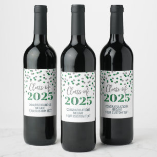 Silver Green Glitter Class of 2025 Graduation Wine Label