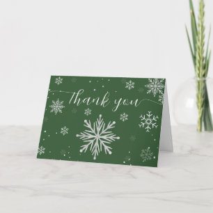 Silver Green Magical Winter Snowflake Baby Shower  Thank You Card