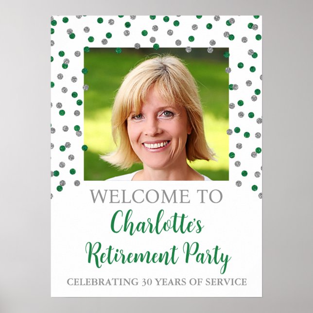 Silver Green Retirement Party Custom 18x24 Photo Poster (Front)