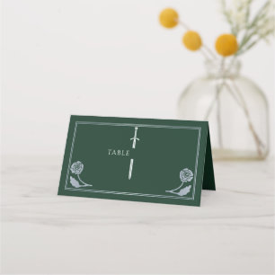 Silver Green Royal Mediaeval Sword Wedding Place Card