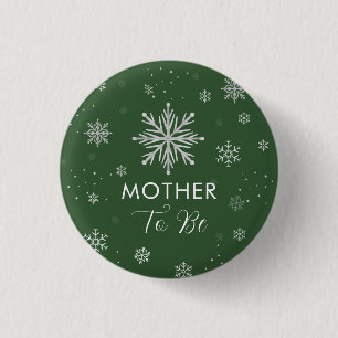 Silver Green Snowflake Mother To Be Baby Shower 3 Cm Round Badge