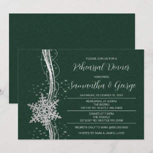 Silver Green Snowflakes Winter Rehearsal Dinner  Invitation