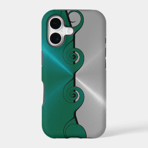 Silver Green Stainless Metallic Swirl Pattern