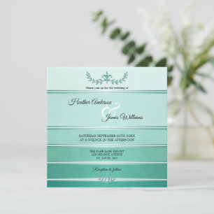 Silver Green Striped Tone on Tone Wedding Invitation