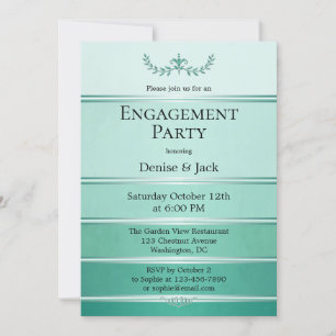 Silver Green Ton sur Ton Striped Engagement Party Invitation