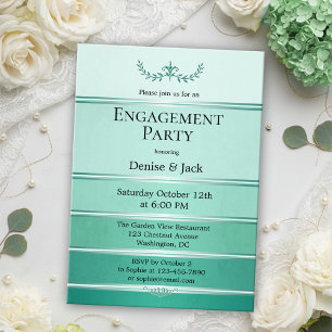 Silver Green Ton sur Ton Striped Engagement Party Invitation