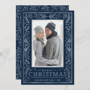 Silver Greenery Christmas Photo Holiday Card