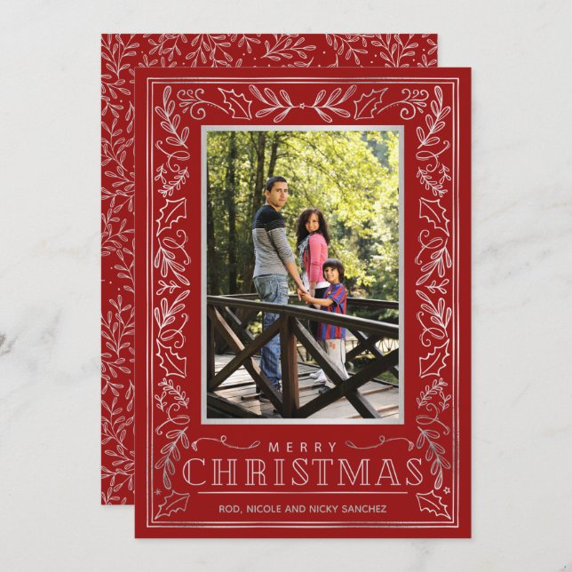 Silver Greenery Christmas Photo Holiday Card (Front/Back)