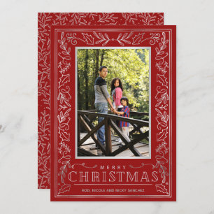 Silver Greenery Christmas Photo Holiday Card