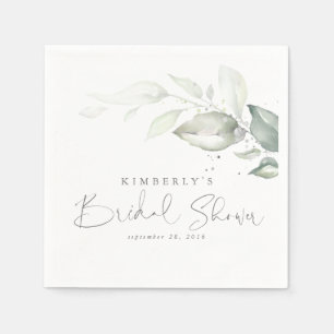 Silver Greenery Leaves Elegant Bridal Shower Napkin