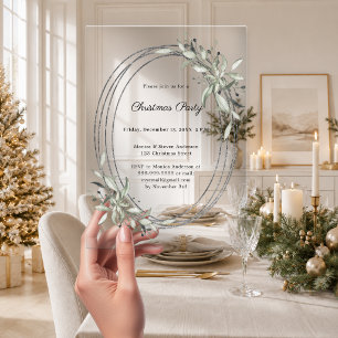 Silver greenery luxury Christmas Holiday Party Acrylic Invitations