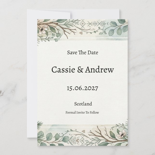Silver Greenery Wedding Save The Date (Front)