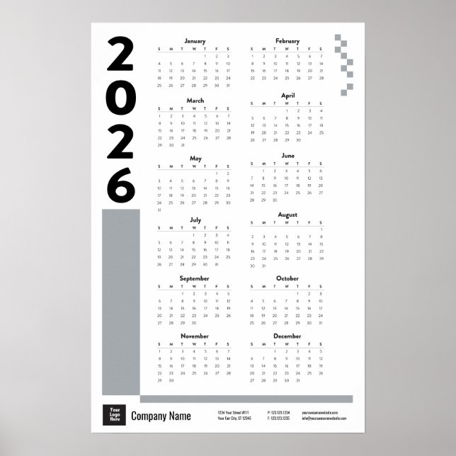 Silver Grey 2026 Corporate Wall Calendar Poster (Front)