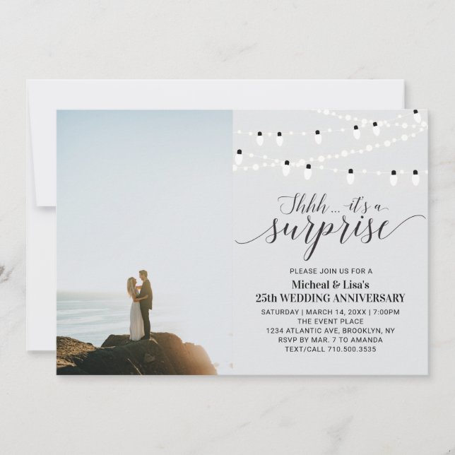 Silver / Grey 25th Photo Wedding Anniversary Invitation (Front)