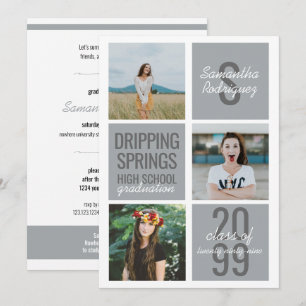 Silver Grey 3-Photo Fun Boxes Graduation Invitation