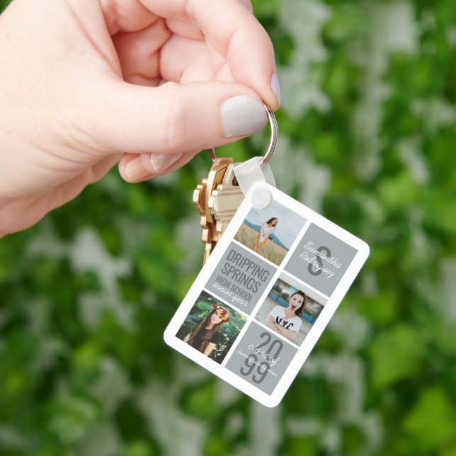 Silver Grey 4-Photo Fun Boxes Class Year Keychain (Hand)