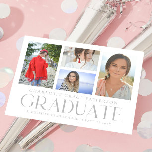 Silver Grey 4 Photo Graduation Collage Postcard