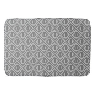 Silver Grey Abstract Spiral Circles Bath Mat