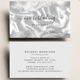 Silver Grey Agate Glitter Luxury Microblading Business Card