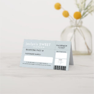 Silver Grey Airline Ticket Escort Place Card