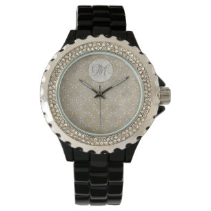 Silver Grey and Beige Metallic Filagree Pattern Watch
