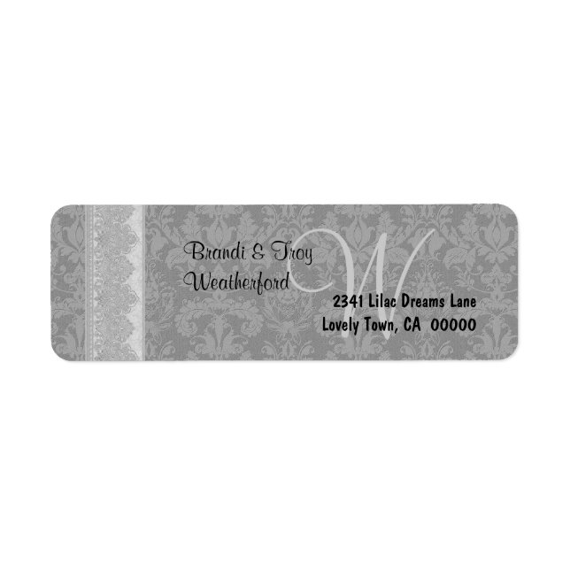 Silver Grey and Black Damask Monogram Wedding V019 (Front)