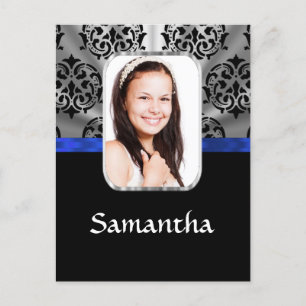 Silver grey and black damask postcard