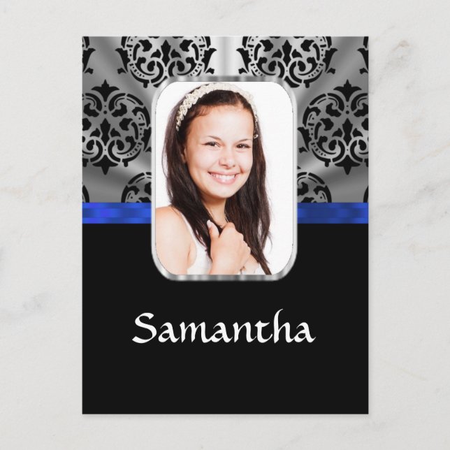 Silver grey and black damask postcard (Front)