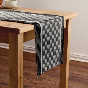 Silver Grey and Black Geometric Pattern Short Tab Table Runner