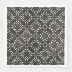 Silver Grey and Black Metallic Filigree Pattern Napkin