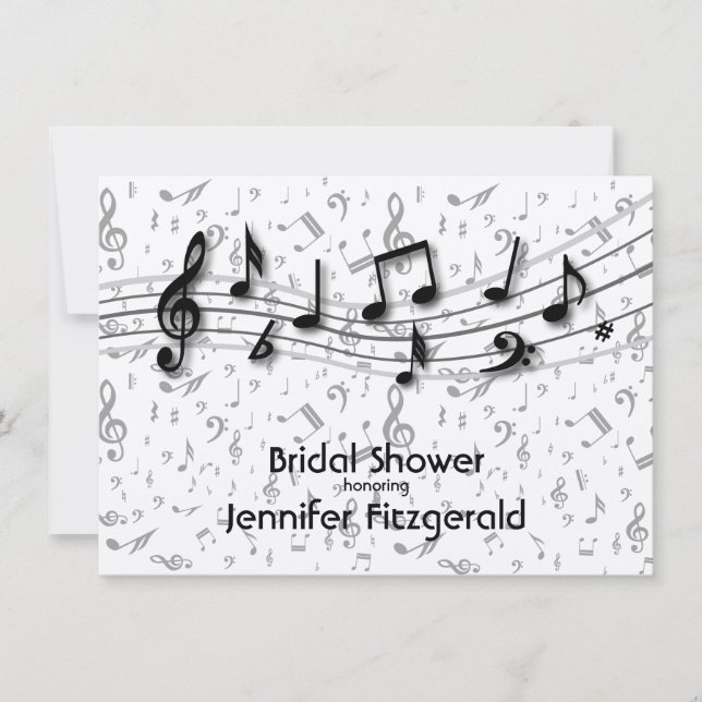 Silver Grey and black music Notes Bridal Shower Invitation (Front)