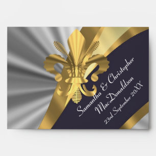 Silver grey and gold fleur de lys envelopes