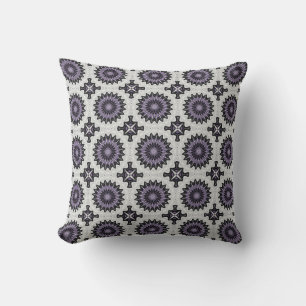 Silver Grey and Lilac Bold Repeat Tile Pattern Cushion