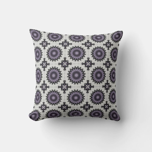 Silver Grey and Lilac Bold Repeat Tile Pattern Cushion (Front)