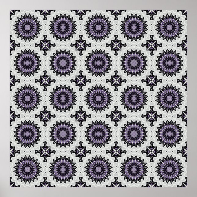 Silver Grey and Lilac Bold Repeat Tile Pattern Poster (Front)