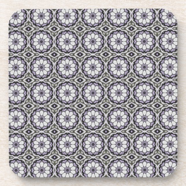 Silver Grey and Lilac Floral Pattern Coaster (Front)