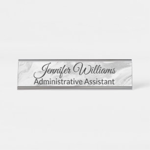 Silver, Grey and White Marbled Desk Name Plate