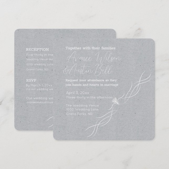 Silver Grey and White Minimalist Wedding  Invitation (Front/Back)