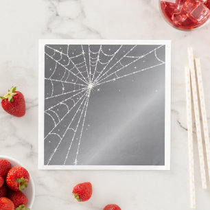 Silver-Grey and White Sparkling Diamond Spider Web Napkin