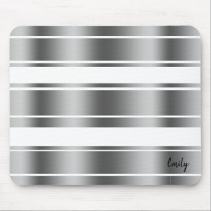 Silver-grey And White Stripes Pattern Mouse Mat