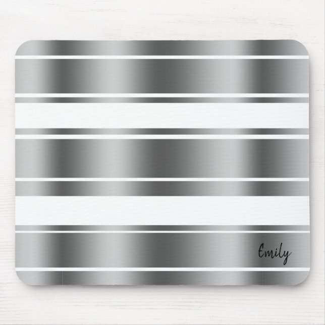 Silver-grey And White Stripes Pattern Mouse Mat (Front)