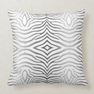 Silver Grey And White Zebra Stripes Cushion