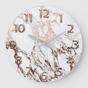 Silver Grey Arabic Numbers White Copper Rose Glam Large Clock