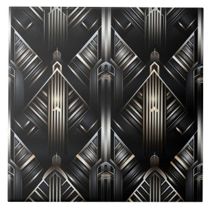 Silver Grey Art Deco Columns and Diamonds Tile