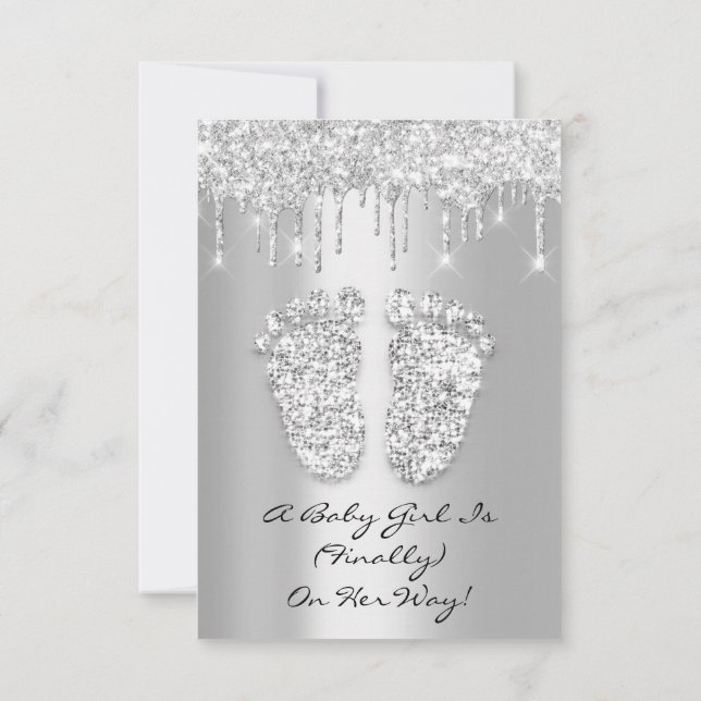 Silver Grey Baby Girl Boy Shower Feet  Invitation (Back)