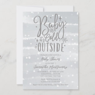 Silver Grey Baby Its Cold Outside Baby Shower Invitation