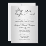 Silver grey bar mitzvah celebrations invitation<br><div class="desc">A FAUX silver Star of David is set against a silvery grey background on which white text templates rest. SIZE - 5x7" flat invitation. CUSTOMIZE IT - Change the wording to suit your special occasion and adapt it to suit any function, gathering or event with the colour green as a...</div>