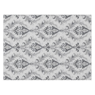 Silver Grey Baroque Damask Floral Pattern Tablecloth